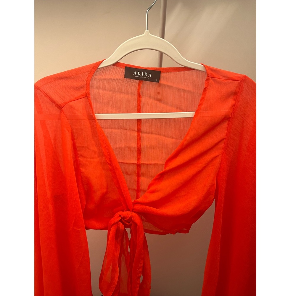 Sheer orange tie crop top
